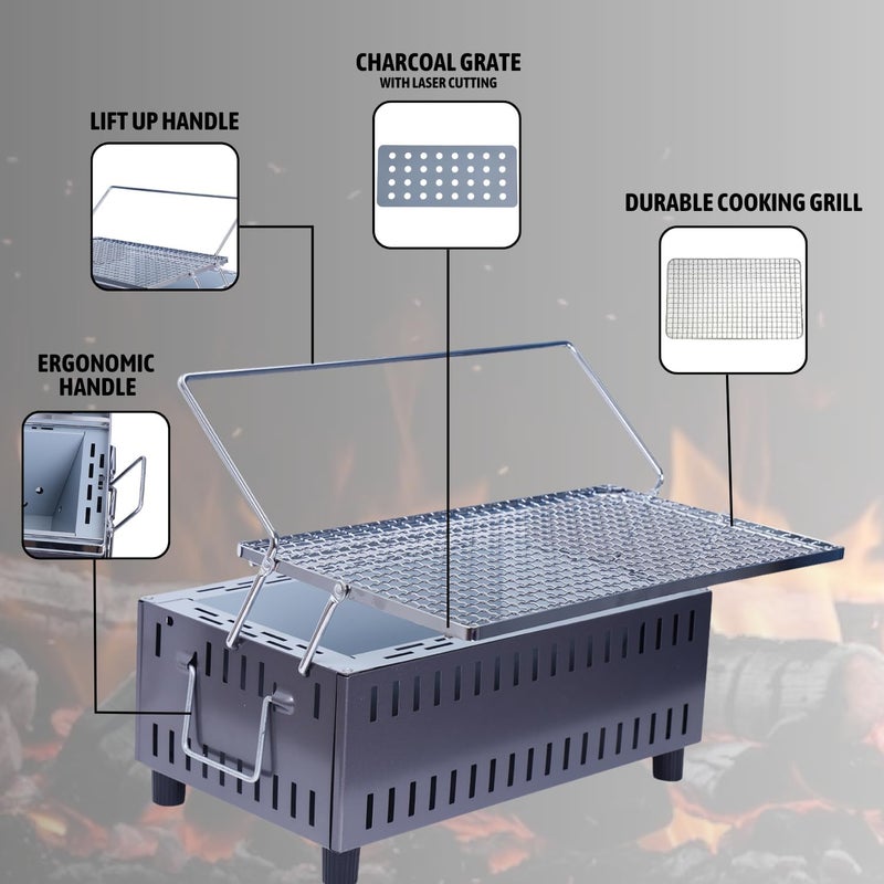 Procamp | MADE IN JAPAN | Tabletop Charcoal Barbecue - 35 Cm x 21 Cm | Cooks for 1-2 Person | Portable Grill | Kabab Smoker Grill for Outdoor Camping, Patio Cooking - Image 3
