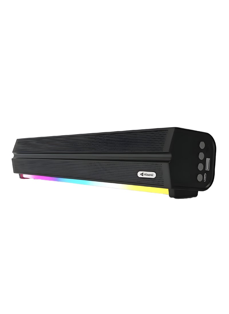Kisonli LED-802 RGB Speaker with Powerful 5W Sound, 5 Hours Playtime, TF & USB Playback, Type-C Charging-BLACK