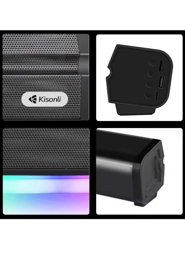 Kisonli LED-802 RGB Speaker with Powerful 5W Sound, 5 Hours Playtime, TF & USB Playback, Type-C Charging-BLACK
