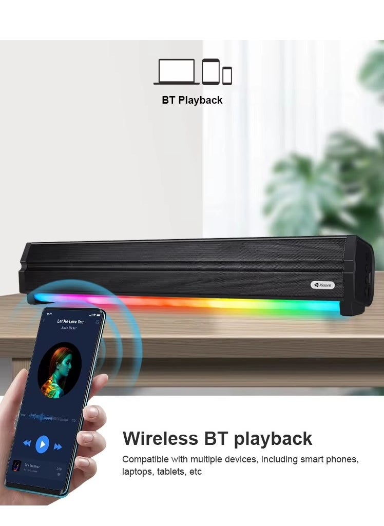 Kisonli LED-802 RGB Speaker with Powerful 5W Sound, 5 Hours Playtime, TF & USB Playback, Type-C Charging-BLACK