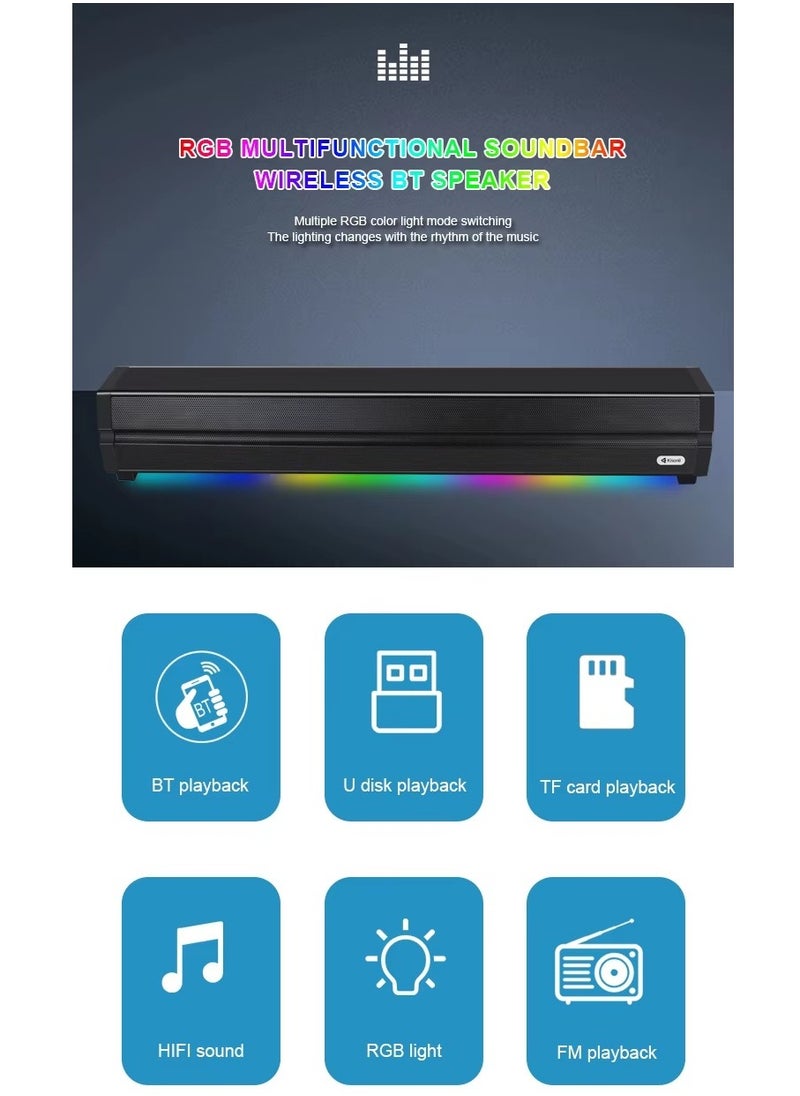 Kisonli LED-802 RGB Speaker with Powerful 5W Sound, 5 Hours Playtime, TF & USB Playback, Type-C Charging-BLACK