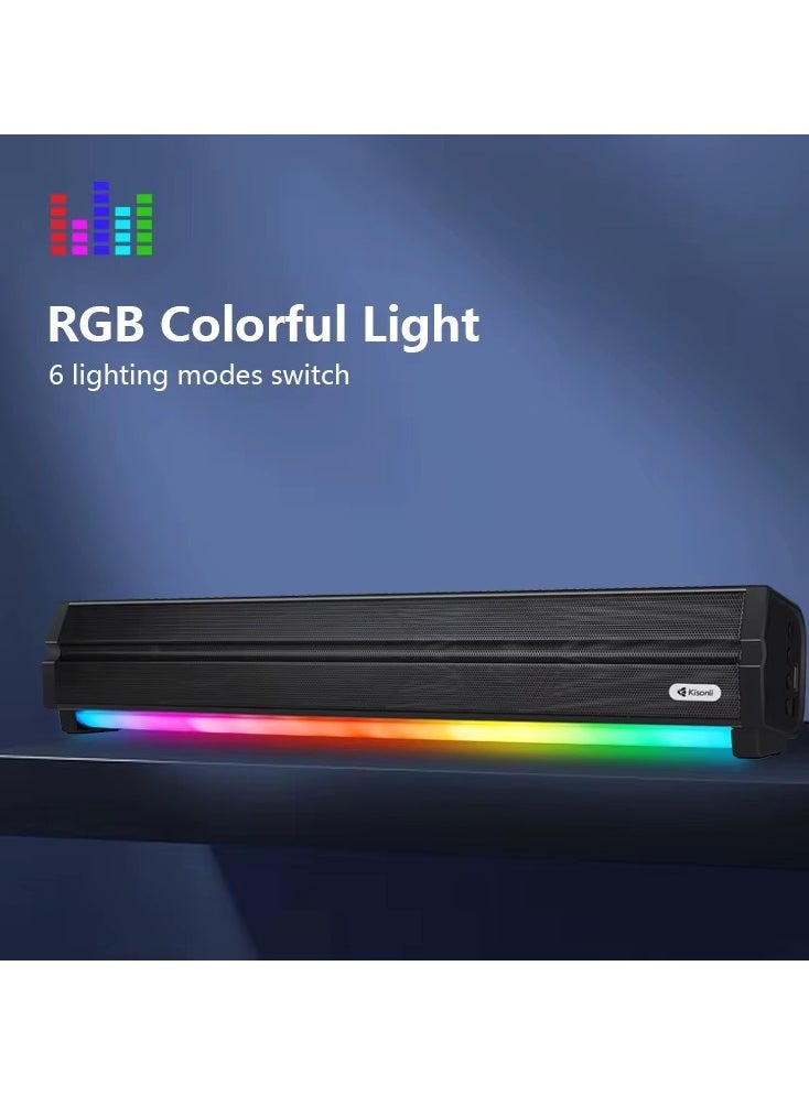 Kisonli LED-802 RGB Speaker with Powerful 5W Sound, 5 Hours Playtime, TF & USB Playback, Type-C Charging-BLACK