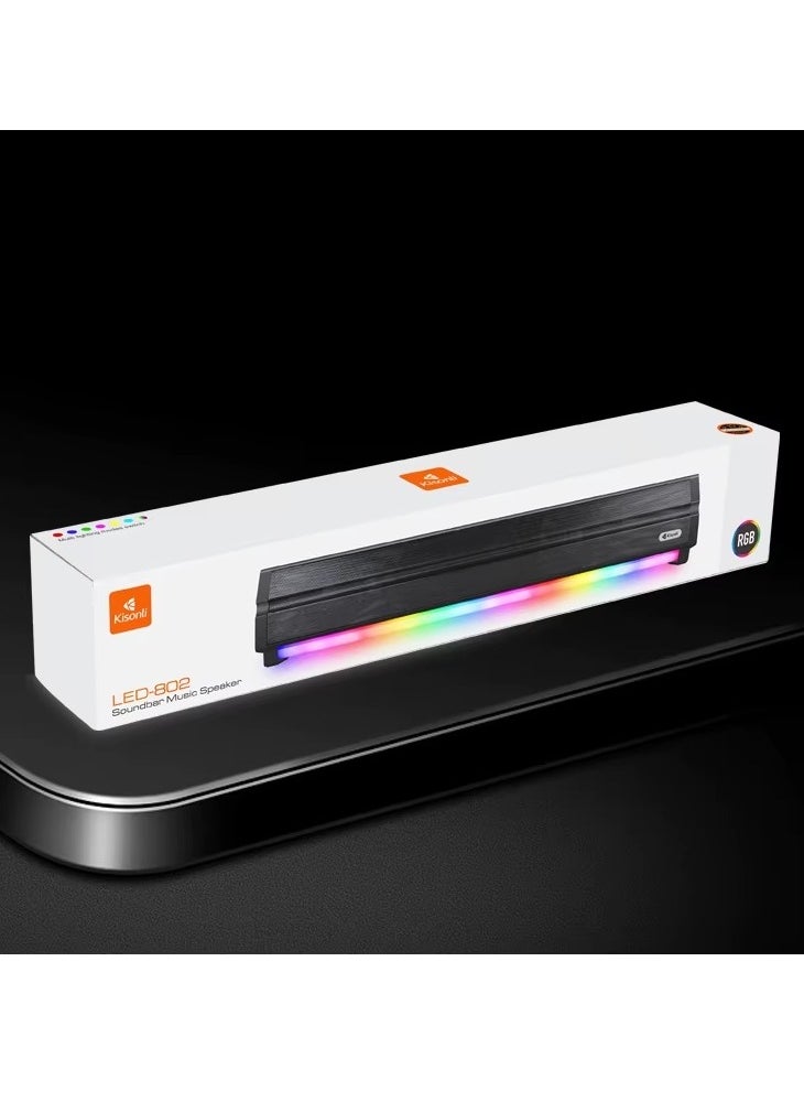 Kisonli LED-802 RGB Speaker with Powerful 5W Sound, 5 Hours Playtime, TF & USB Playback, Type-C Charging-BLACK