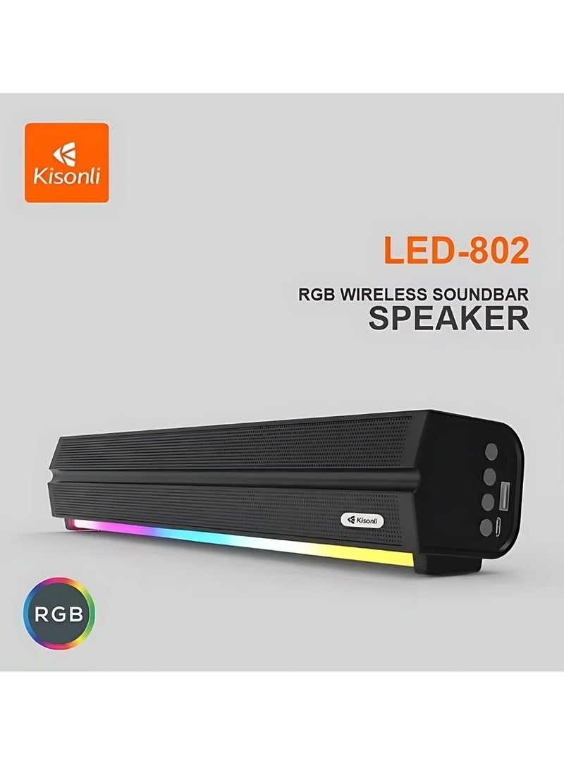 Kisonli LED-802 RGB Speaker with Powerful 5W Sound, 5 Hours Playtime, TF & USB Playback, Type-C Charging-BLACK