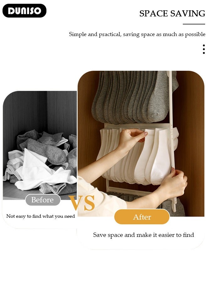 DUNISO 3 Layer Sock Drying Rack with 360° rotating hook, Portable Clothes Hanger Rack,Space-Saving Clothes Hanger, Laundry Drying Rack with 54 Clips for Socks, Bras, Underwear, Baby Clothes, Hats, Scarfs, Towels, Pants, and Gloves  - Image 3