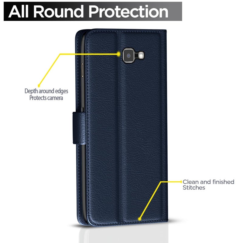 Pikkme Samsung Galaxy J7 Prime Flip Cover Magnetic Leather Wallet Case Shockproof TPU for Samsung Galaxy J7 Prime (Blue) - Image 5
