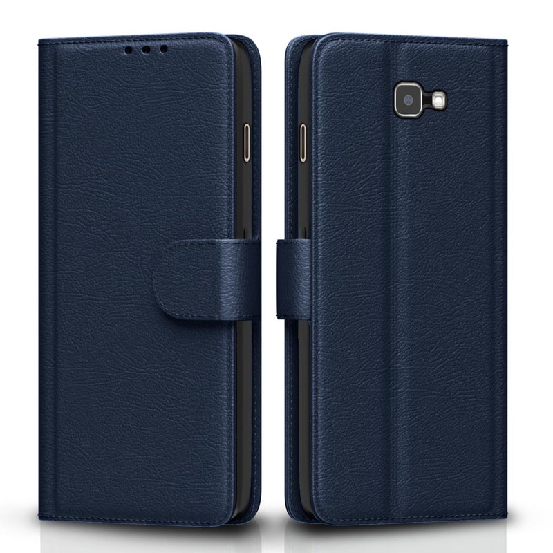 Pikkme Samsung Galaxy J7 Prime Flip Cover Magnetic Leather Wallet Case Shockproof TPU for Samsung Galaxy J7 Prime (Blue) - Image 1