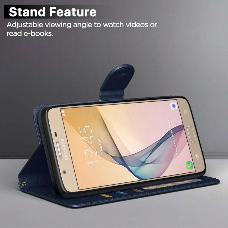 Pikkme Samsung Galaxy J7 Prime Flip Cover Magnetic Leather Wallet Case Shockproof TPU for Samsung Galaxy J7 Prime (Blue) - Image 4