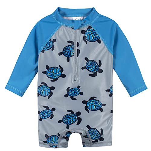 Gerber Baby Boys Long Sleeve Sun Protection Rashguard One Piece Swimsuit Green Turtles 24 Months US - Image 1