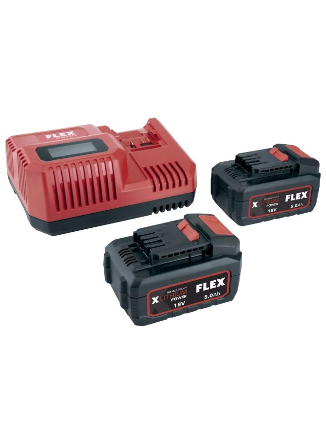 P-Set 55 R Cordless Power Set | 18V Rapid Charger with Two 5.0Ah Lithium-Ion Battery Packs | Fast Charging System | Charge Status Indicator | Professional Power Tool Battery Kit