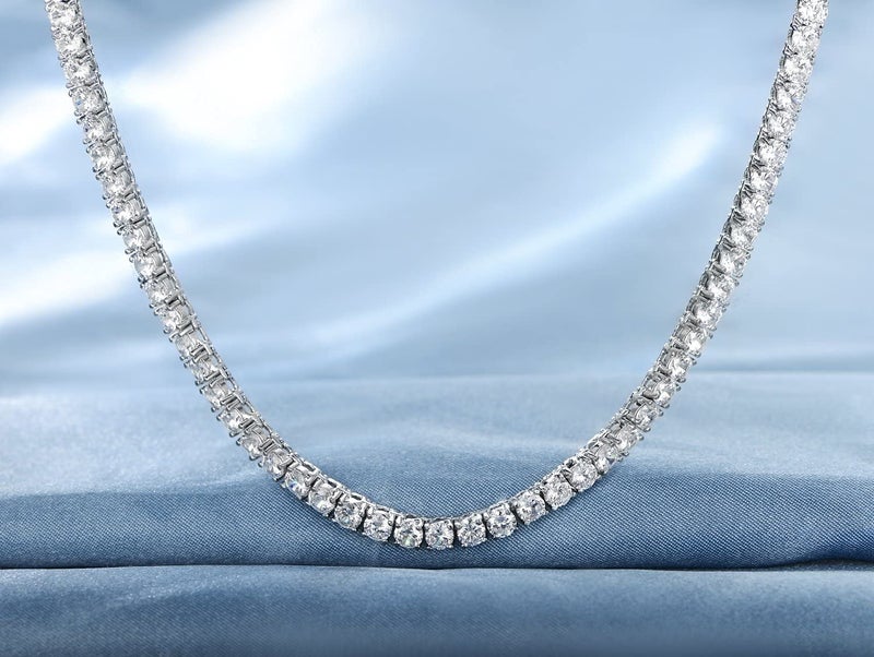 Gemsme 4.0mm CZ Tennis Necklace, 18K White Gold Plated 4.0mm Round Cubic Zirconia Classic Tennis Necklace 20 Inch - Image 4