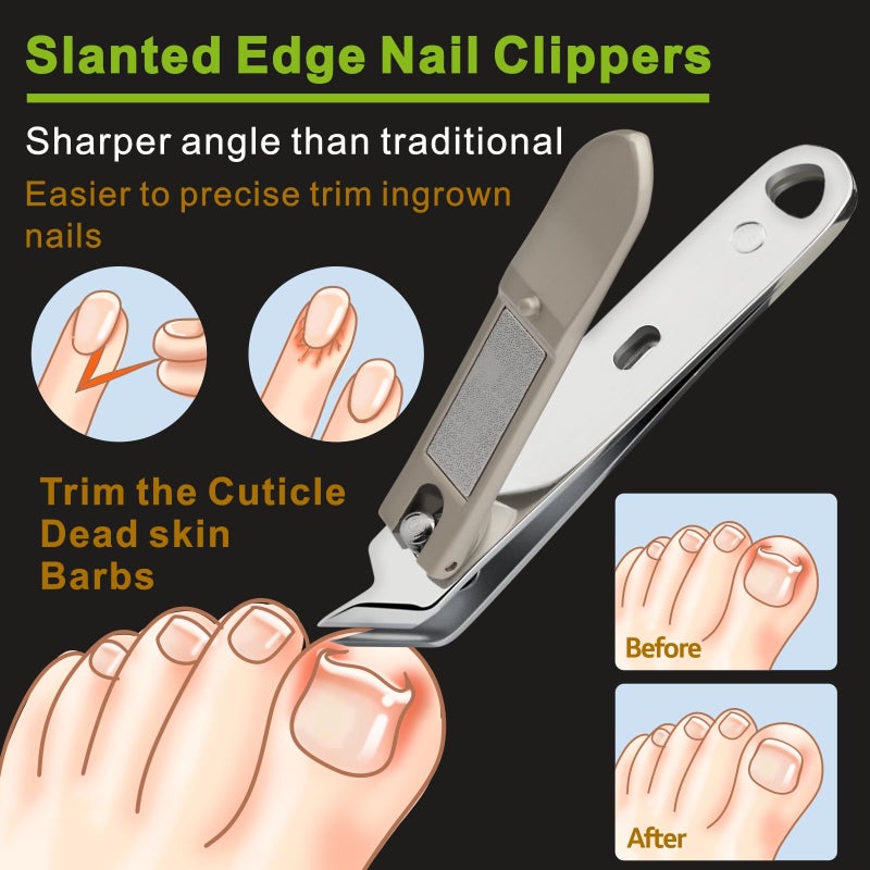 dignity Slanted Pointed Ingrown Nail Clippers,Slanted Edge Blades for Thick Fingernails and Toenails,Angled Toenail Clippers with Non Slip Handle,Cuticle Trimmer,Built in File,Stainless Steel,Extremely Sharp - Image 3