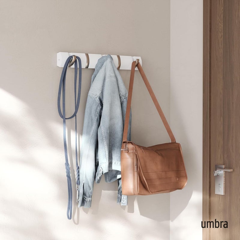Umbra Flip 5-Hook Wall Mounted Coat Rack - Modern White and Nickel Design for Coats, Scarves, and Bags - Image 2