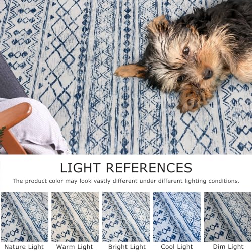 KUTA Moroccan Washable Runner Rug, 2x6 Non-Slip Vintage Blue White Boho Hallway Kitchen Rugs Ultra Soft Distressed Geometric Floor Carpet Runners for Bedroom Laundry Living Room - Image 5