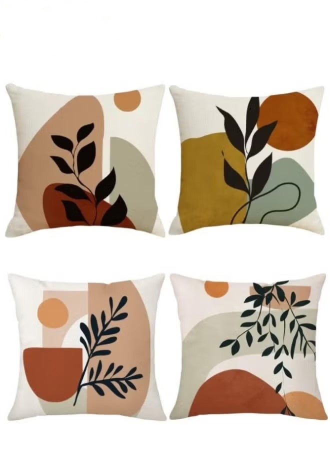 يوڠام طقم من 4 أغطية وسائد، أغطية وسائد ديكورية بمقاس 45 × 45 سم، أغطية وسائد من الكتان بنقشة أوراق بوهيمية، أغطية وسائد مزخرفة لحماية الوسائد مناسبة للسرير أو الأريكة أو الكنبة أو ديكور المنزل، الأغطية فقط بدون حشوات - Image 1