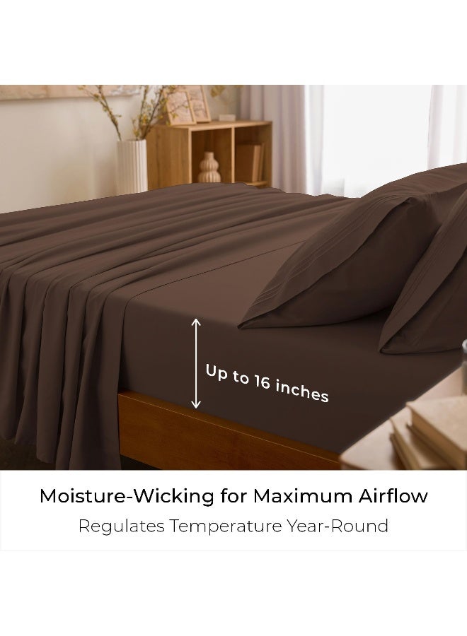 Mellanni King Sheets Set - 4 PC Iconic Collection Bedding - Hotel Luxury, Extra Soft, Cooling Bed Sheets - Wrinkle, Fade, Stain Resistant (King, Brown) - Image 4