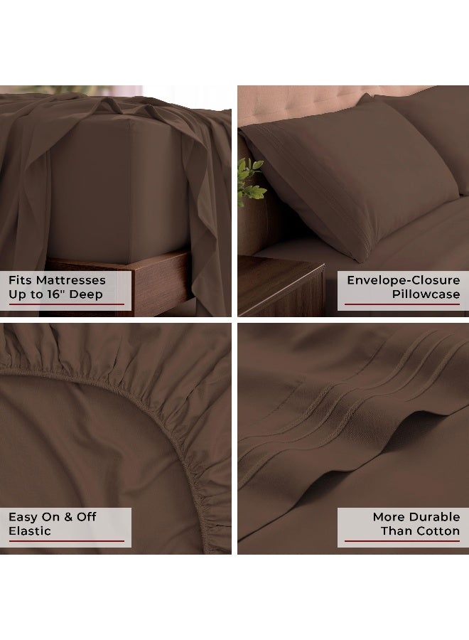 Mellanni King Sheets Set - 4 PC Iconic Collection Bedding - Hotel Luxury, Extra Soft, Cooling Bed Sheets - Wrinkle, Fade, Stain Resistant (King, Brown) - Image 5