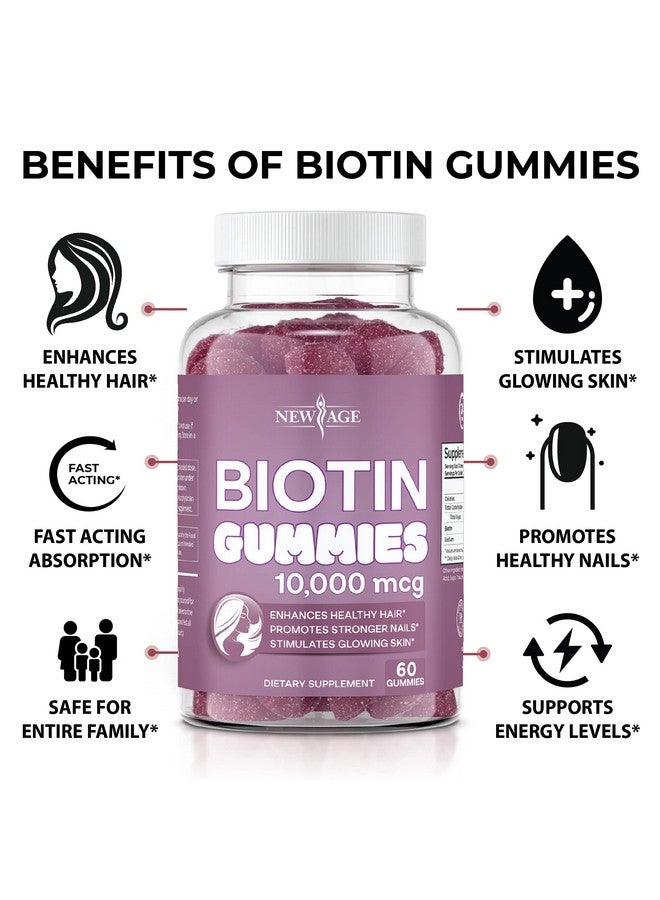 New Age - Biotin Gummies Skin Hair & Nails Gummies Supports Nail Strength And Healthy Hair Vegetarian Vegan Nongmo Glutenfree Dairyfree Gelatinfree 120 Count 2Pack - Image 1