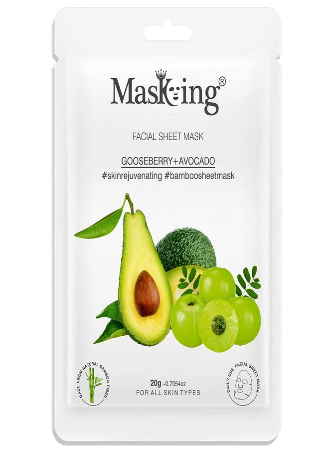 MasKing Bamboo Facial Sheet Mask of Gooseberry & Avocado for Skin Rejuvenating Ideal for Women & Men 20ml, (Pack of 1) - Image 1