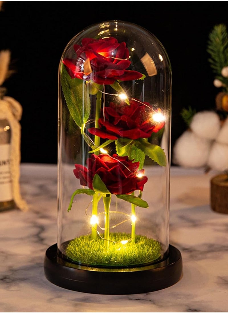 Generic Birthday Rose Gifts, Rose Flower Gifts for Women, Beauty and The Beast Rose, Rose Flowers for Mother's Day Women Gift, Red Galaxy Rose Flowers in A Glass Dome for Girlfriend, Wife  - Image 3