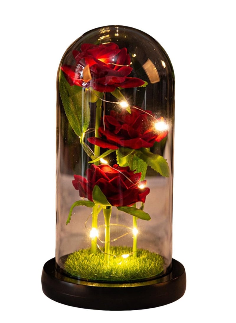 Generic Birthday Rose Gifts, Rose Flower Gifts for Women, Beauty and The Beast Rose, Rose Flowers for Mother's Day Women Gift, Red Galaxy Rose Flowers in A Glass Dome for Girlfriend, Wife  - Image 1
