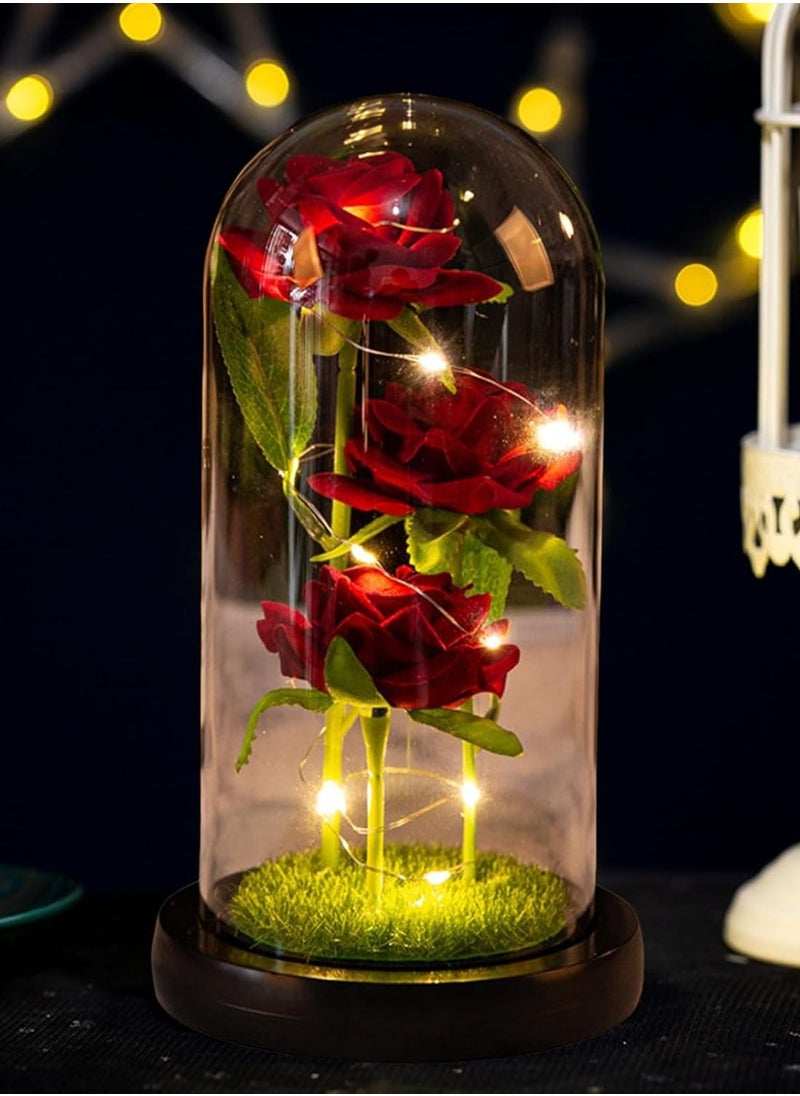Generic Birthday Rose Gifts, Rose Flower Gifts for Women, Beauty and The Beast Rose, Rose Flowers for Mother's Day Women Gift, Red Galaxy Rose Flowers in A Glass Dome for Girlfriend, Wife  - Image 2