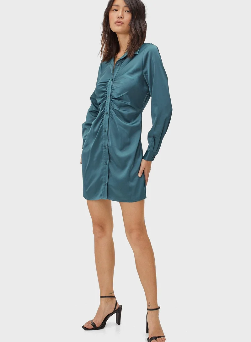NASTY GAL Satin Front Ruched Dress