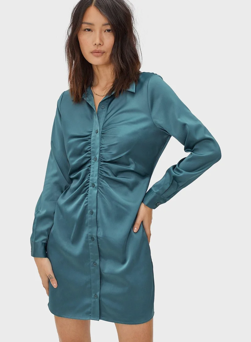 NASTY GAL Satin Front Ruched Dress
