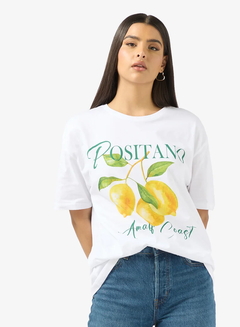 Ginger Cotton Oversize Travel Graphic T-shirt
