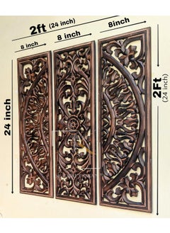 DE KRAFTSMAN DE KRAFTSMAN wall panels for living room jharokha wall decor purpose set of 3 handcrafted HASTKAARI design 24x8 inch mediumo size wall plaques carved  - Image 2