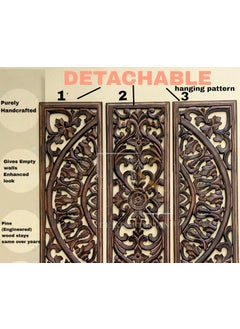 DE KRAFTSMAN DE KRAFTSMAN wall panels for living room jharokha wall decor purpose set of 3 handcrafted HASTKAARI design 24x8 inch mediumo size wall plaques carved  - Image 3