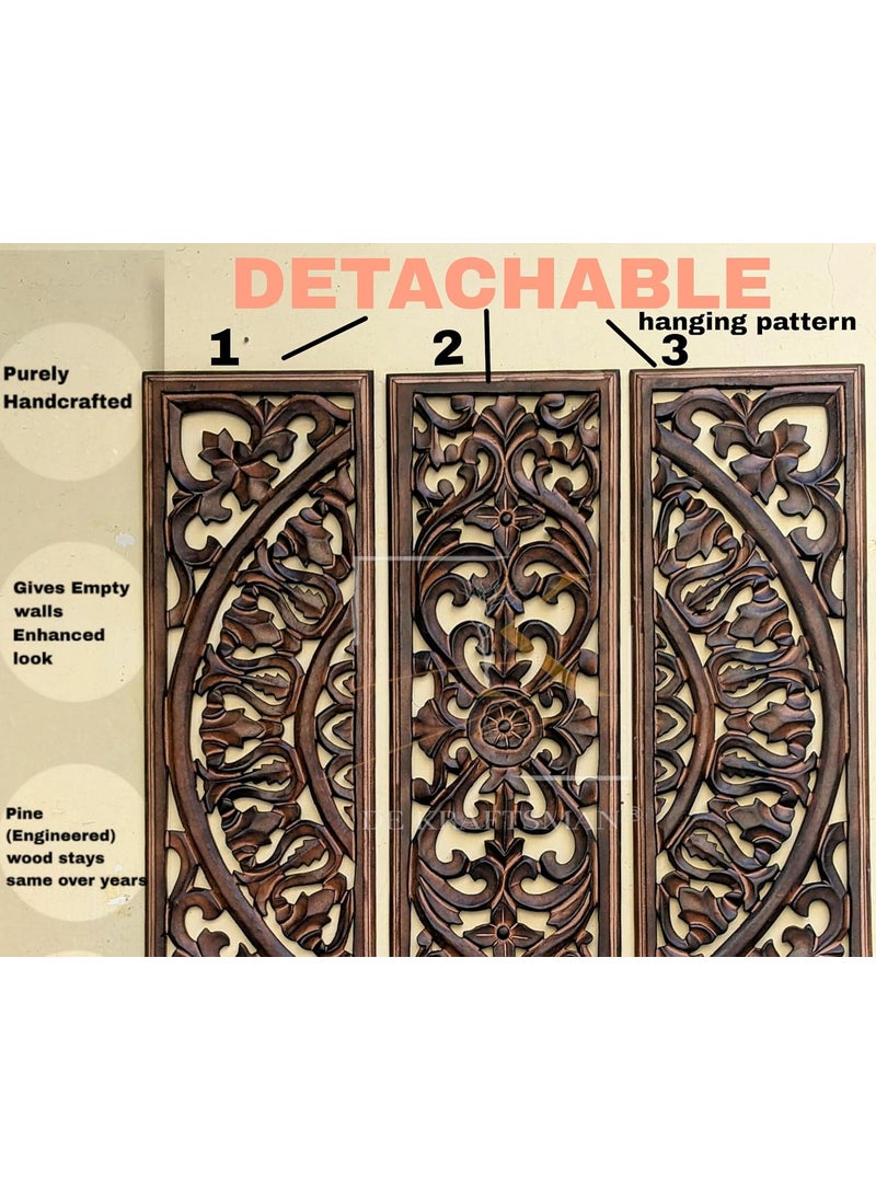 DE KRAFTSMAN DE KRAFTSMAN wall panels for living room jharokha wall decor purpose set of 3 handcrafted HASTKAARI design 24x8 inch mediumo size wall plaques carved  - Image 3
