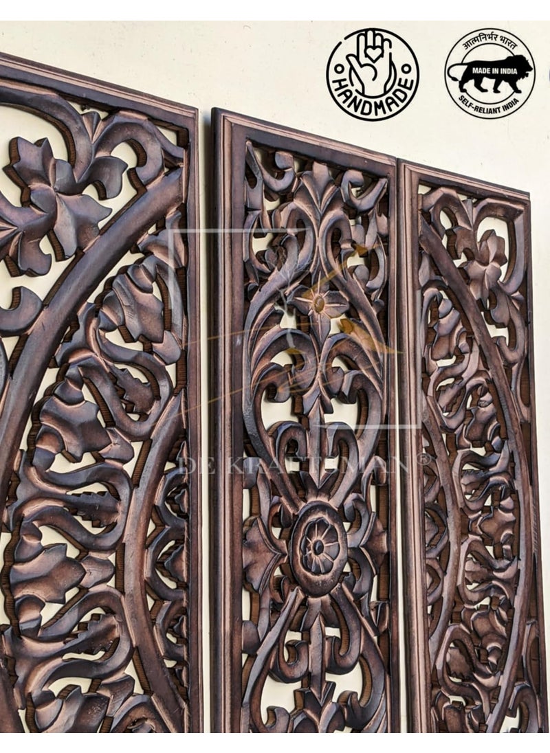 DE KRAFTSMAN DE KRAFTSMAN wall panels for living room jharokha wall decor purpose set of 3 handcrafted HASTKAARI design 24x8 inch mediumo size wall plaques carved  - Image 4