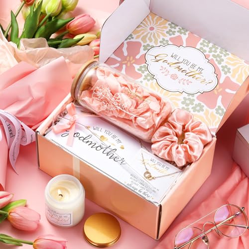 Singhoow 6 Pcs Godmother Proposal Gift Set Will You Be My Godmother 16oz Glass Cup Necklace Scented Candle Gift Box from Godchild for Mother's Dayy Christmas Birthday Baptism(Pink) - Image 5
