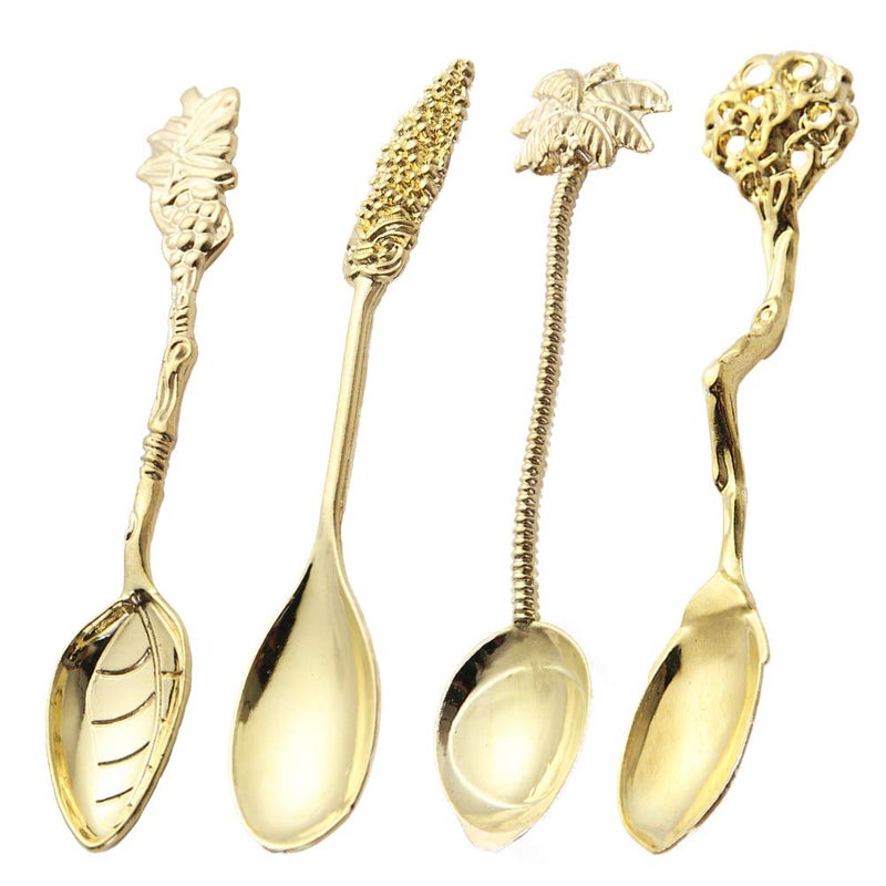 Fun Teaspoon Set Gold Royal Tea Spoon Gift Coffee Spoons in Coconut TreeLeavesBranchesMulberry Shape for Dessert Sugar Ice Cream4 pcs