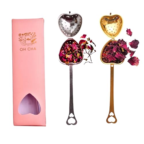 OH CHA - Heart Shaped Tea Infuser Combo, 2pcs | Golden & Silver Stainless Steel | Tea Strainer for Everyday Use | BPA Free, Durable | 14cms - Image 1