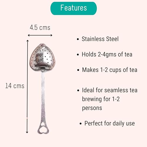 OH CHA - Heart Shaped Tea Infuser Combo, 2pcs | Golden & Silver Stainless Steel | Tea Strainer for Everyday Use | BPA Free, Durable | 14cms - Image 3