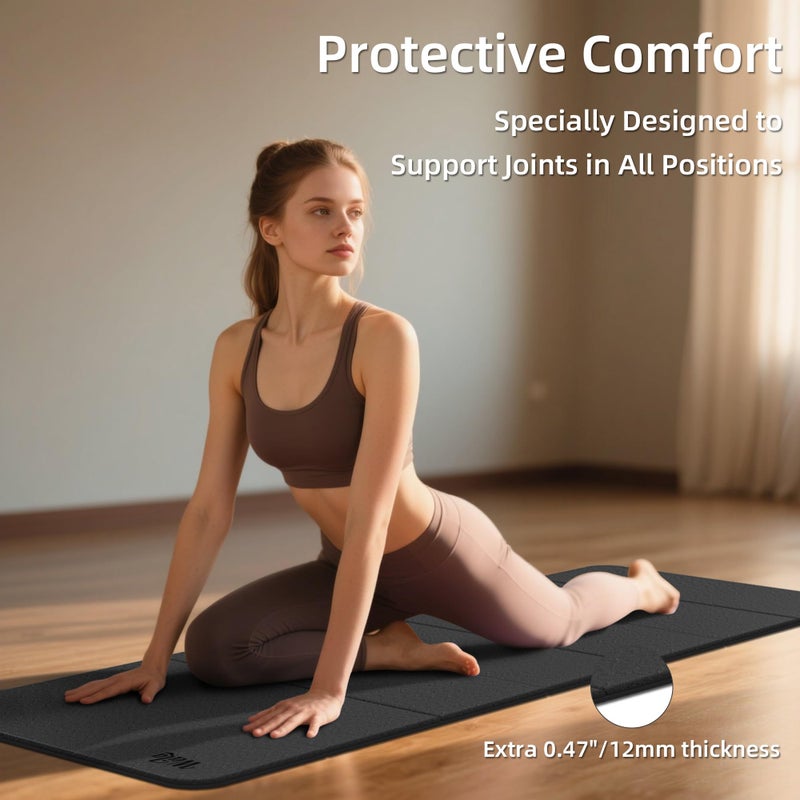 WEILA 1/2 Inch Extra Thick Yoga Mat Pilates Equipment, 69"x24" Odorless Workout Mats for Home Gym, Non-slip Exercise Mats for Women Men Home Workout, Foldable Yoga Mats for Travel Camping Sleeping(Charcoal) - Image 3