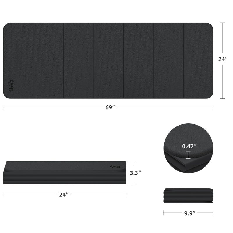 WEILA 1/2 Inch Extra Thick Yoga Mat Pilates Equipment, 69"x24" Odorless Workout Mats for Home Gym, Non-slip Exercise Mats for Women Men Home Workout, Foldable Yoga Mats for Travel Camping Sleeping(Charcoal) - Image 2