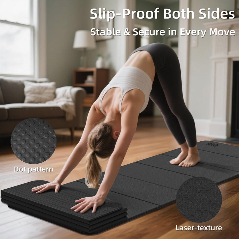 WEILA 1/2 Inch Extra Thick Yoga Mat Pilates Equipment, 69"x24" Odorless Workout Mats for Home Gym, Non-slip Exercise Mats for Women Men Home Workout, Foldable Yoga Mats for Travel Camping Sleeping(Charcoal) - Image 4