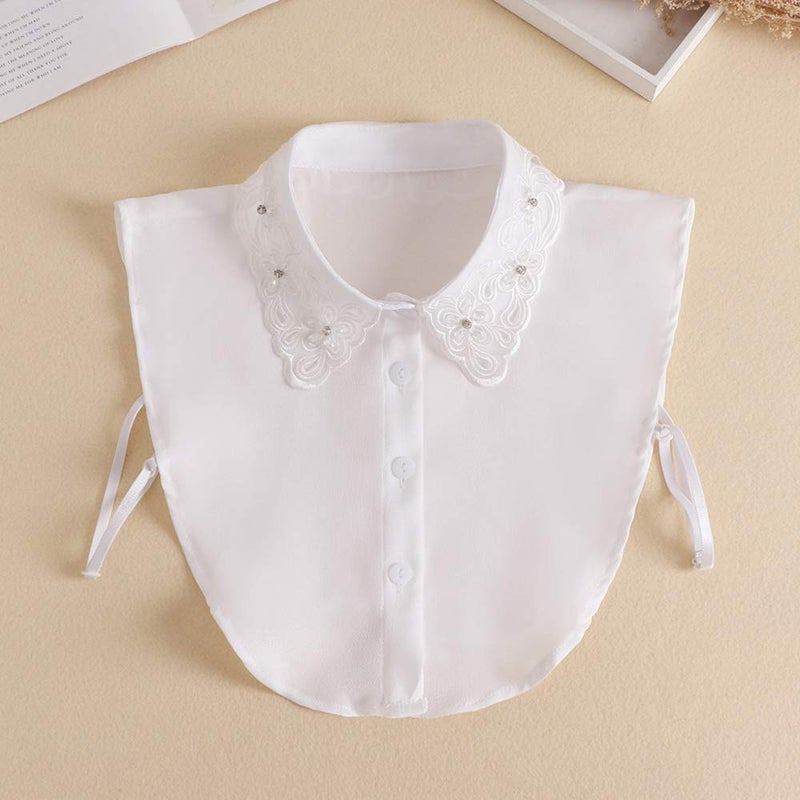 YAKEFJ Lady Half-Shirt Blouse Detachable Lace chiffon Fake Collars Dicky Collar Faux Collar - Image 2