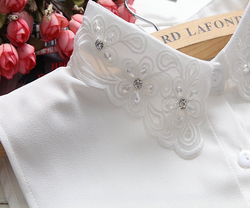 YAKEFJ Lady Half-Shirt Blouse Detachable Lace chiffon Fake Collars Dicky Collar Faux Collar - Image 5