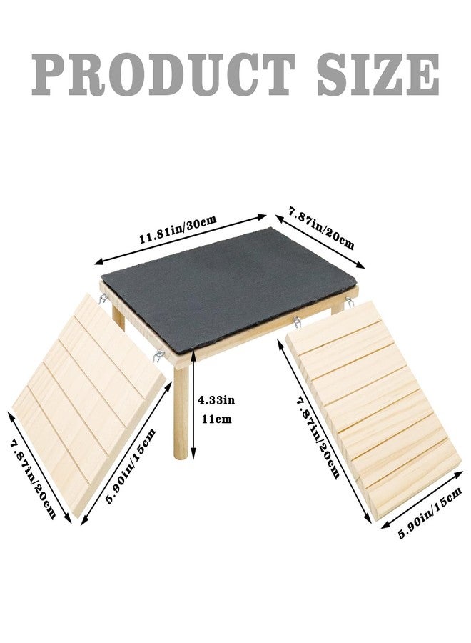 Oooct Bearded Dragon Basking Platform, Wooden + Rock Plate Reptile Cave Hideout with Climbing Ramp, Aquariums & Terrariums Accessories for Bearded Dragons Leopard Geckos Lizards Turtles Hamsters - Image 2