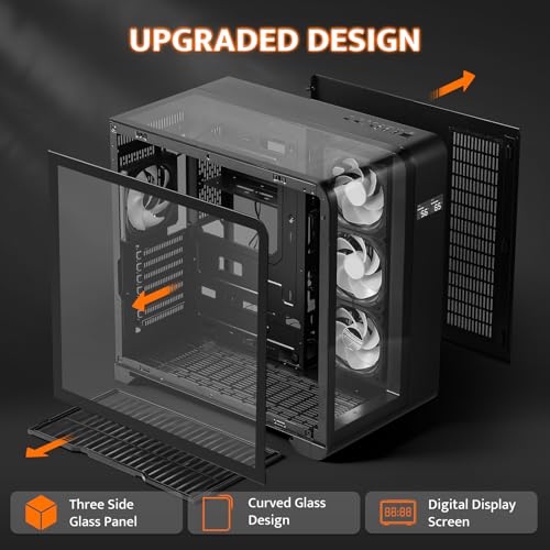 darkFlash ATX MidTower PC Case with Screen Three Side Glass Curved Full View Dual Gaming PC Case 4 PWM ARGB Fans Computer Case PreInstalled Type C RTX 40 Compatible BlackL280 - Image 3