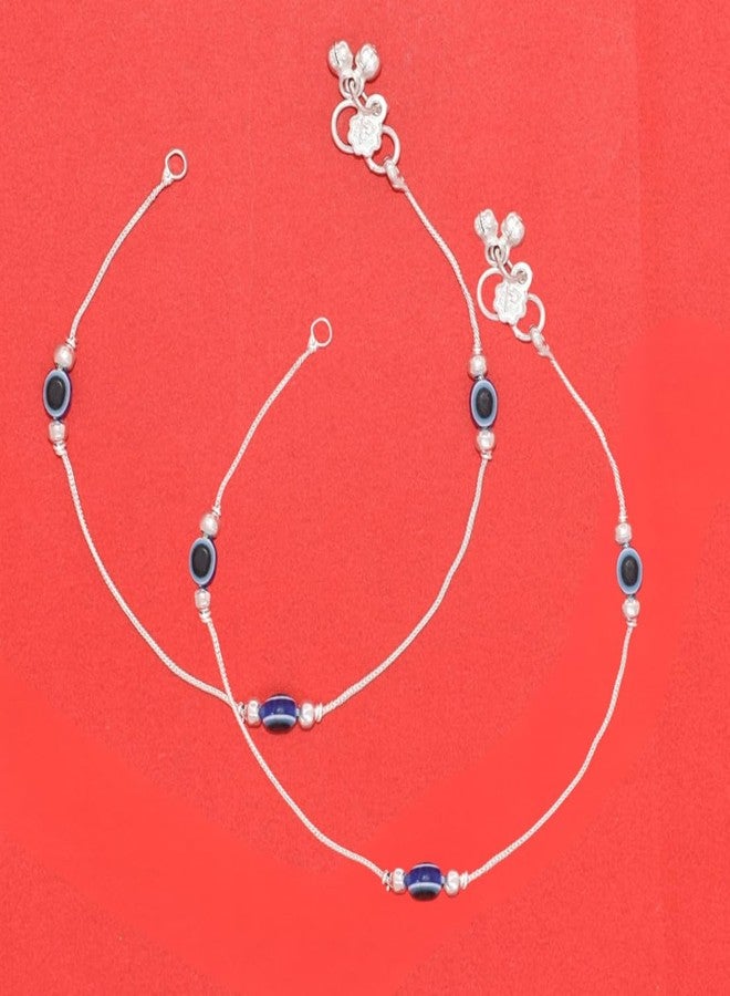 AanyaCentric Indian Ethnic Brass Silver Plated Anklets Payal Pair for Women and Girls - Image 4