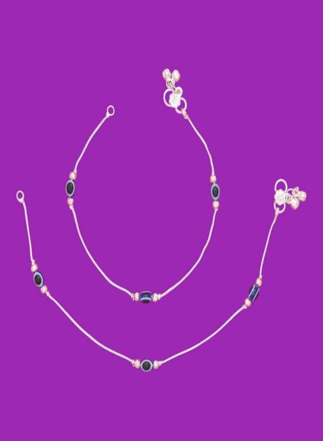 AanyaCentric Indian Ethnic Brass Silver Plated Anklets Payal Pair for Women and Girls - Image 3