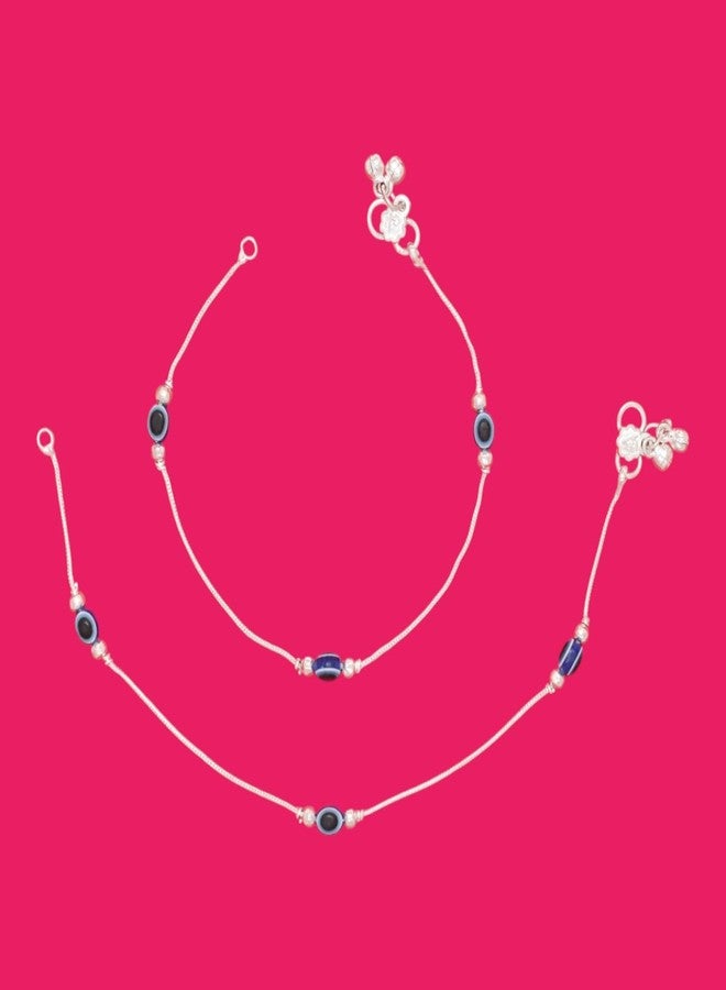 AanyaCentric Indian Ethnic Brass Silver Plated Anklets Payal Pair for Women and Girls - Image 2