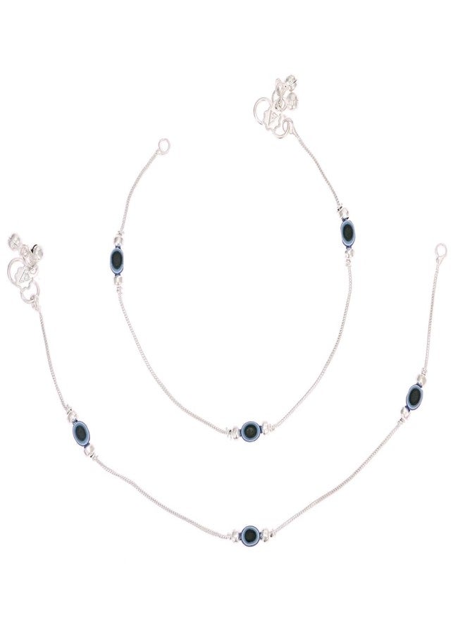 AanyaCentric Indian Ethnic Brass Silver Plated Anklets Payal Pair for Women and Girls - Image 1