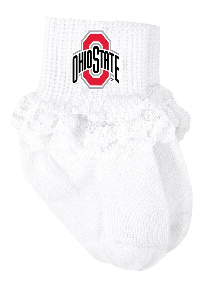 Future Tailgater Ohio State Buckeyes Baby Socks with Lace (US, Age, 9 Months, 18 Months, White) - Image 1