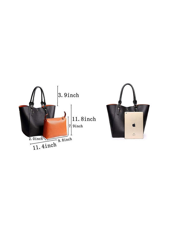 NIBEMINENT - Waterproof Synthetic Leather Tote Shoulder Bag Black - Image 1